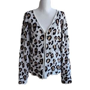GBG GUESS Leopard Print Zip Knit Sweater XL